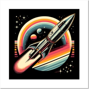 Galactic Voyage: Retro Rocket's Stellar Journey Posters and Art